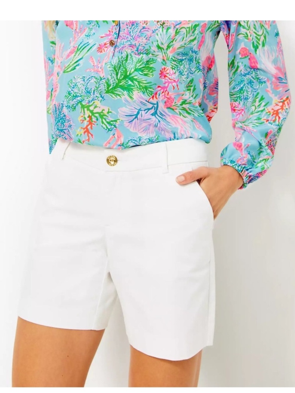 BNWOT Lilly Pulitzer 7" Shara Mid-Rise Stretch Shorts in Resort White